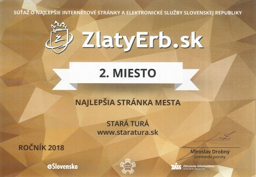 Ocenenie v súťaži ZlatyErb.sk 2018 - 2. miesto pre mesto Stará Turá