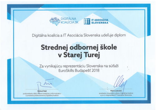 Diplom od Digitálnej koalície a IT Asociácie Slovenska